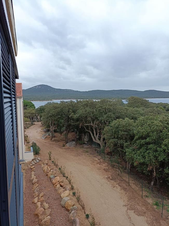 Vue extérieure depuis le balcon avec une forêt et un chemin menant vers un lac - Appartement Le 308 Corse Pianottolli